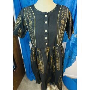 Vintage Nile Queen Egyptian Scarab Dress Gold Black Size Large